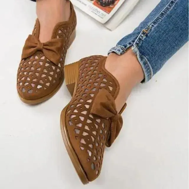 Wedge Loafers New Fashion Bowtie Pointed Flat Shoes Women
