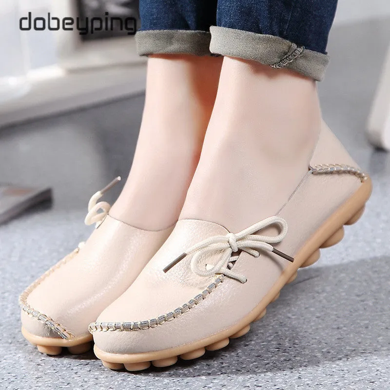 New Moccasins Women Flats  Autumn Woman Loafers Genuine Leather Loafers And Skirts