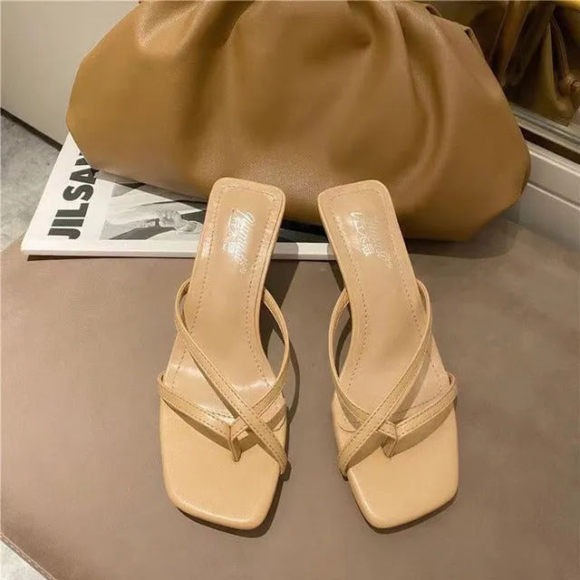 Slip Pickup Today New Summer Heel Women Slippers Square Toe Slip On Shoes Ladies Dress Thin Heel Female Outdoor Party Slides sandalias mujer