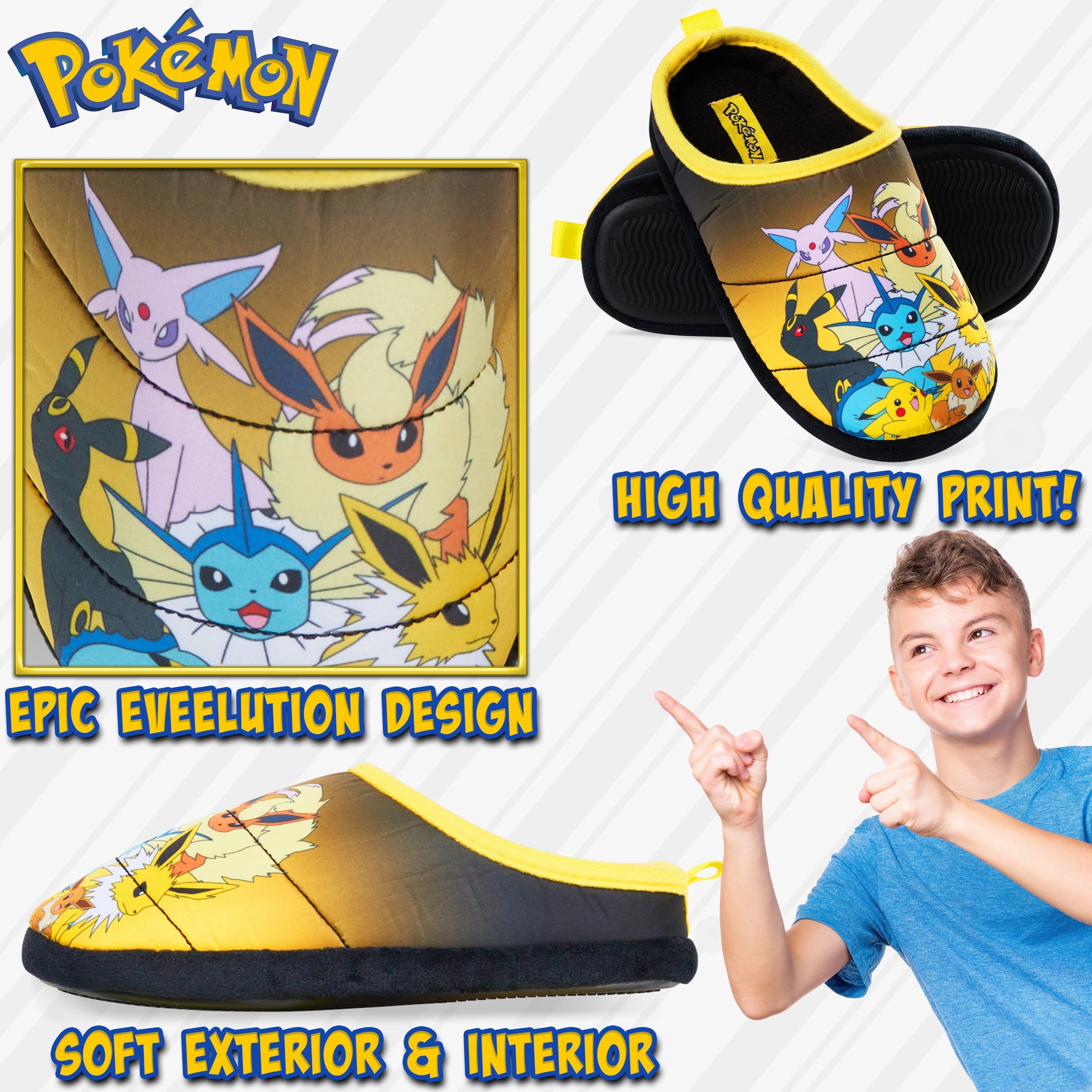 Cow Print Slides Pokemon Mens Slippers, Cosy Slip-On House Shoes with Non-Slip Sole - Gifts for Men