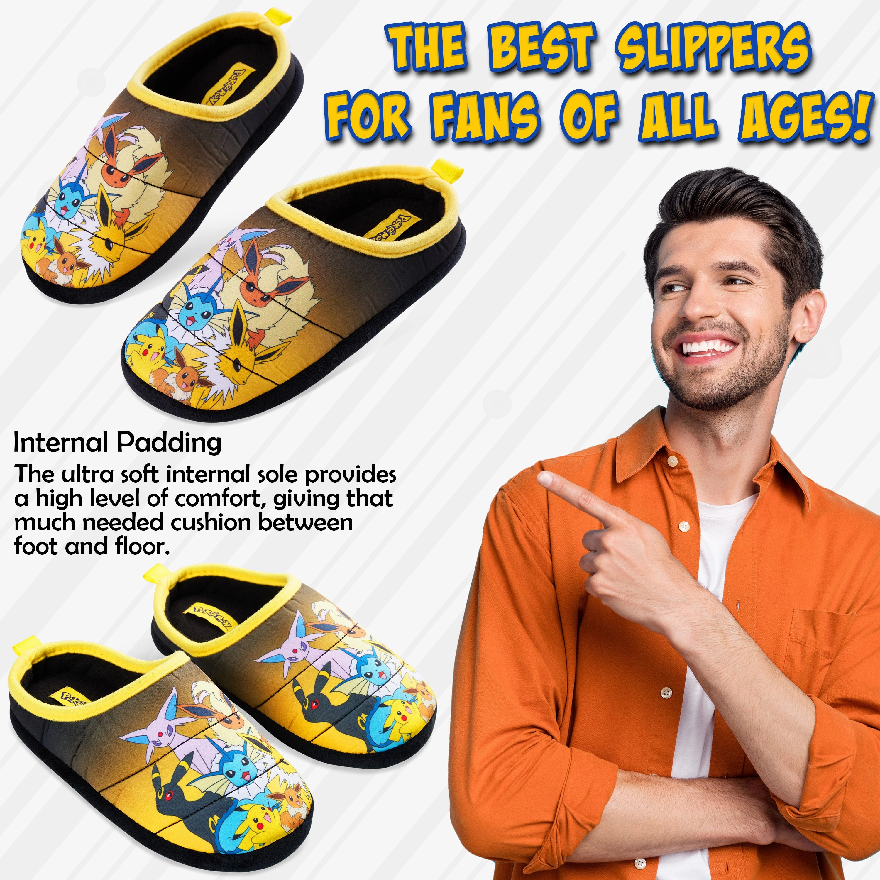 Pokemon Mens Slippers, Cosy Slip-On House Shoes with Non-Slip Sole - Gifts for Men Chinese Slippers