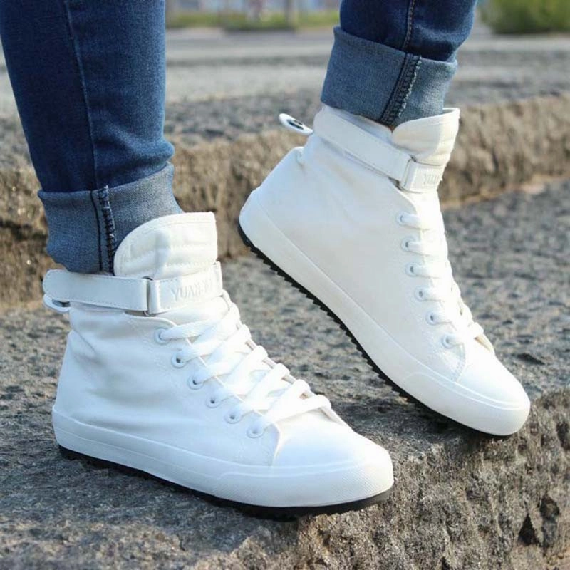 Best Shoes For Flat Pedals Mtb New Spring/Summer Men Casual Shoes Breathable Black High-top Lace-up Canvas Shoes Espadrilles 2018 Fashion White Men Shoes Flat