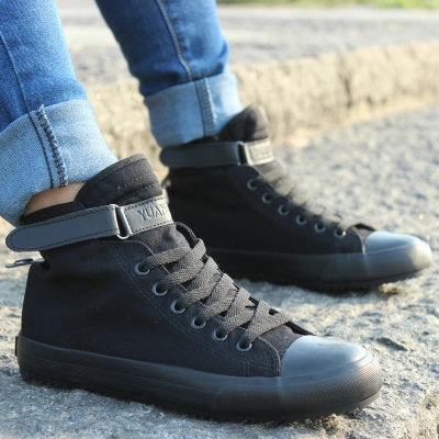 New Spring/Summer Men Casual Shoes Breathable Black High-top Lace-up Canvas Shoes Espadrilles 2018 Fashion White Men Shoes Flat Flat Track Hot Shoe For Sale