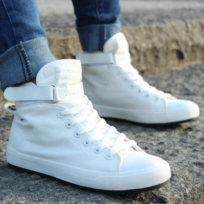 Flat Shoe Paint New Spring/Summer Men Casual Shoes Breathable Black High-top Lace-up Canvas Shoes Espadrilles 2018 Fashion White Men Shoes Flat