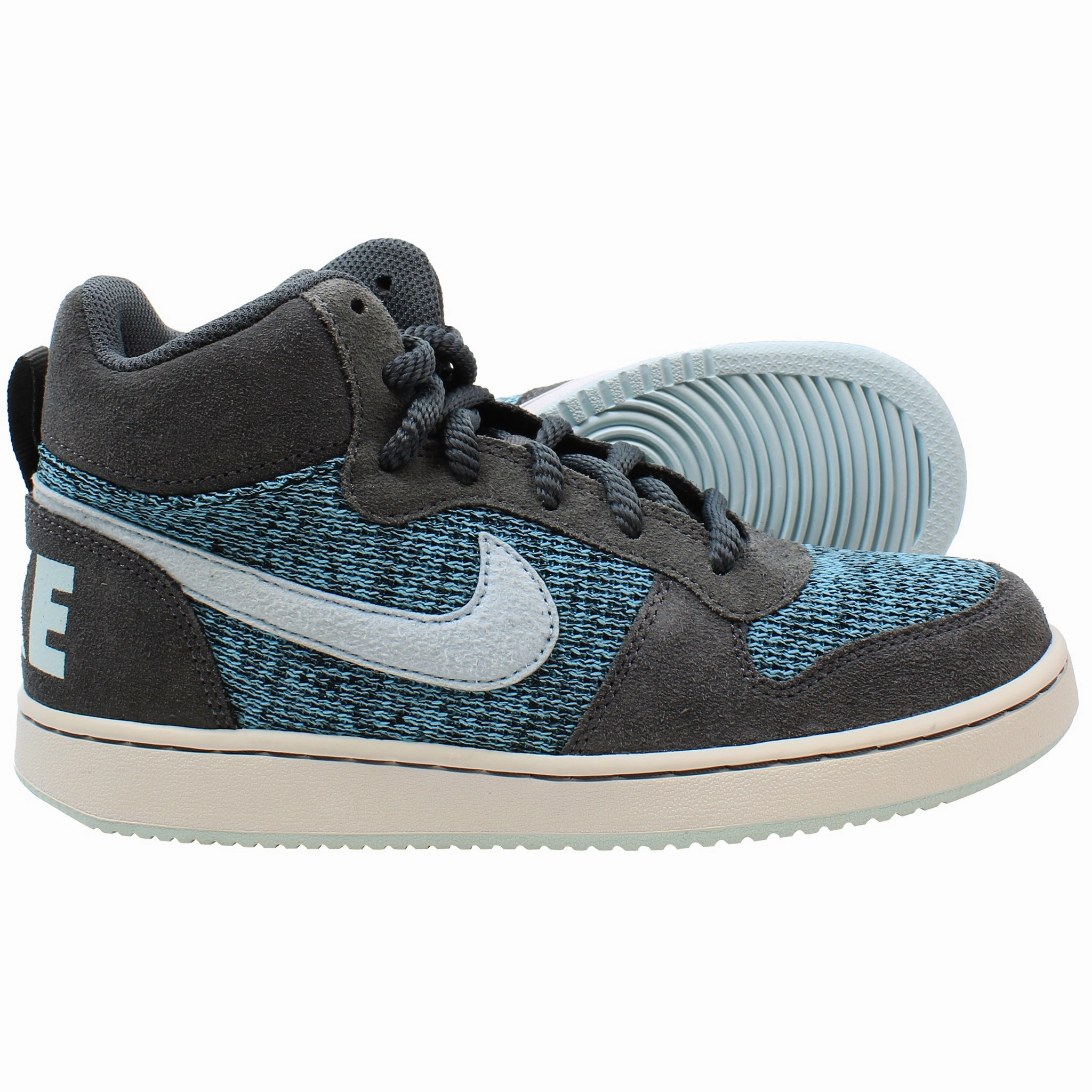 Nike Court Borough Mid SE (GS) Kids Grey/Blue Trainers Asic Shoes For Supination