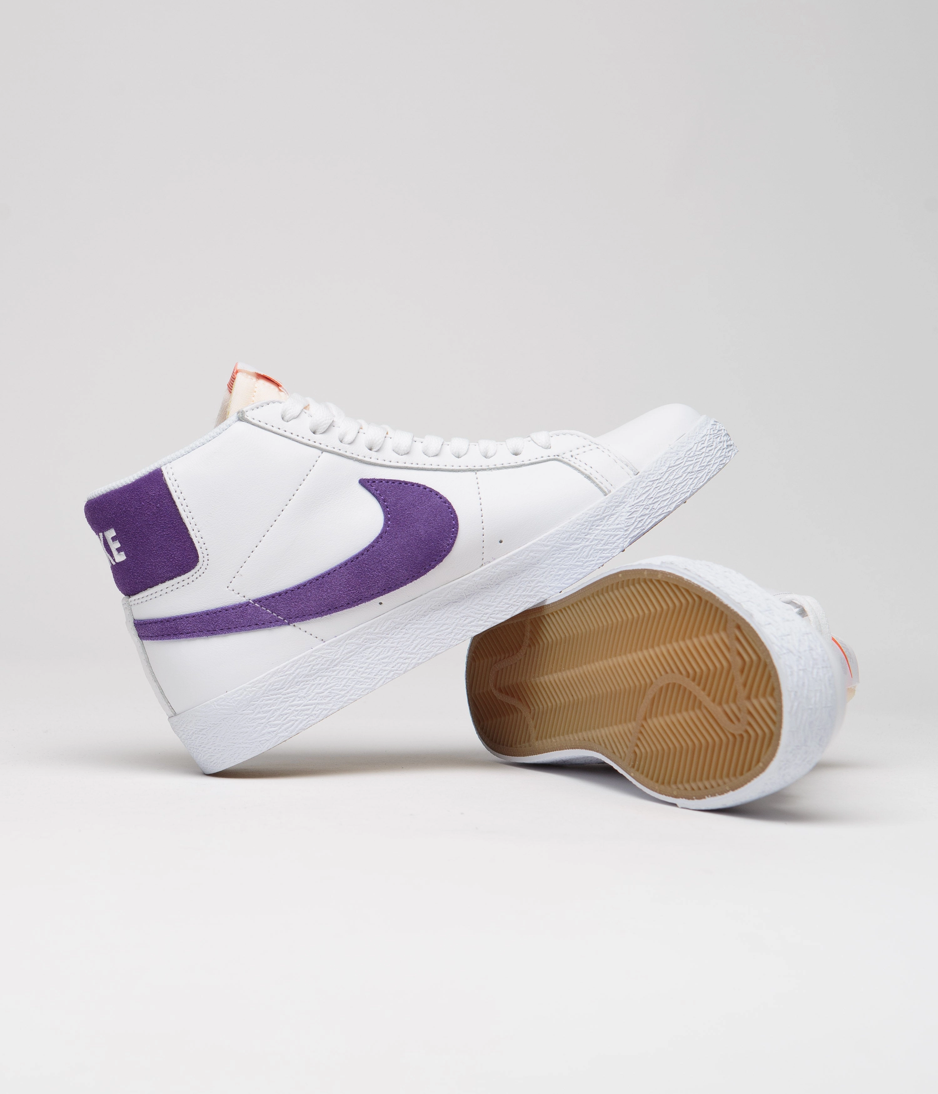 Asics Villain Shoes Nike SB Blazer Mid Shoes - White / Court Purple - White - Gum Light Brown