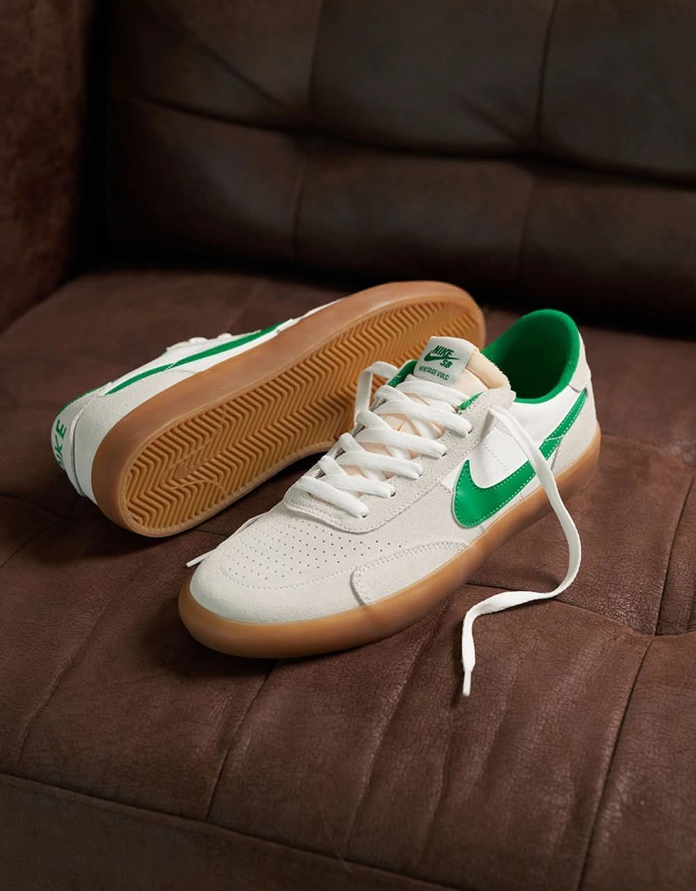 Nike SB Heritage Vulc Skate Shoes - Summit White/Lucky Green-White Asics Gel Blast Squash Shoes