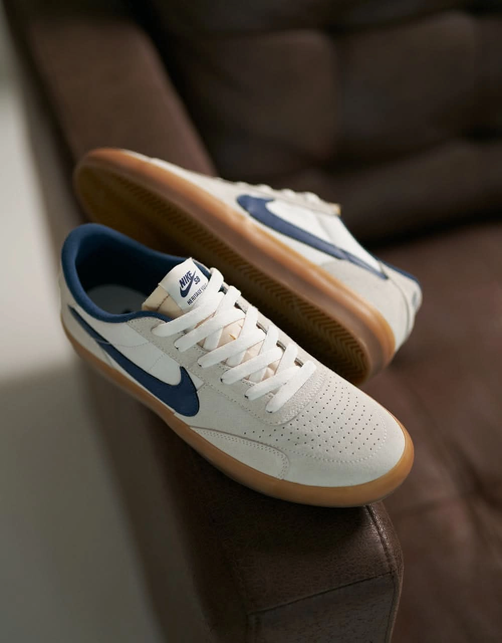 Nike SB Heritage Vulc Skate Shoes - Summit White/Navy-White-Gum Light Brown Asics Smart Running Shoes