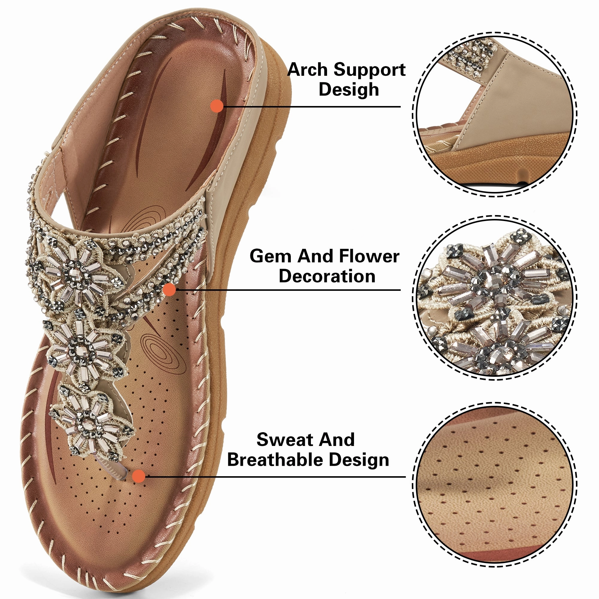 Best Supportive Flip Flops No.3Women's Flip Flops Comfortable Flats Sandals for Women Gladiator Bohemian Beaded Summer Shoes Outdoor Beach Clip Toe Sandal