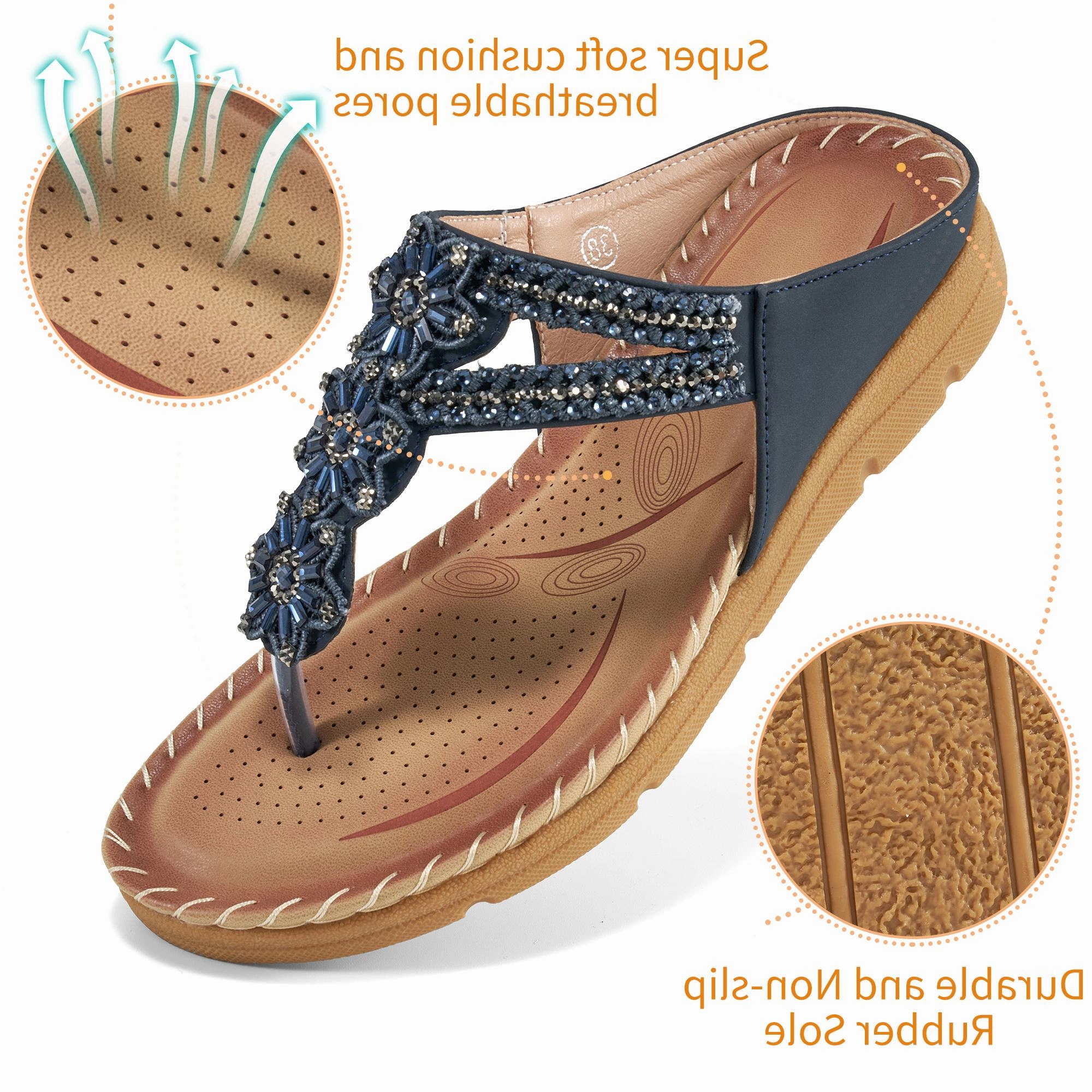 Nurture Flip Flops No.3Women's Flip Flops Comfortable Flats Sandals for Women Gladiator Bohemian Beaded Summer Shoes Outdoor Beach Clip Toe Sandal