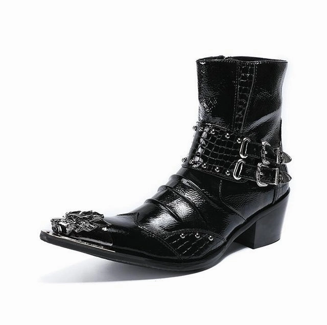 Fashion Genuine Leather Rivets Men Ankle Boots Formal Dress Shoes Pointed Toe Metal Toes Chelsea Boots Cowboy Boots Best Inserts For Shoes