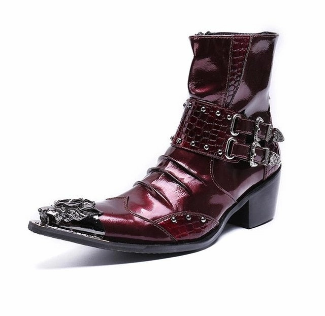 Best Shoes For Standing All Day Fashion Genuine Leather Rivets Men Ankle Boots Formal Dress Shoes Pointed Toe Metal Toes Chelsea Boots Cowboy Boots