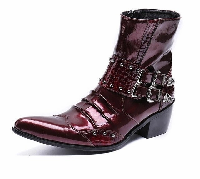 Fashion Genuine Leather Rivets Men Ankle Boots Formal Dress Shoes Pointed Toe Metal Toes Chelsea Boots Cowboy Boots Best Shoe For Flat