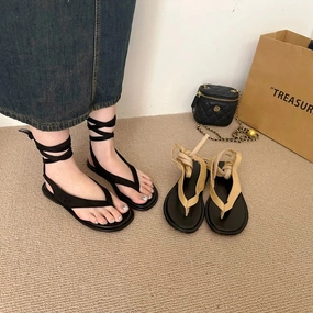 binfenxie  -  Black Flat Flip Flops Women Sandals Casual Cross Strappy Beach Shoes Summer Outdoor Flats Sandals Brown Sandales Femmes 2024 Drawing Flip Flops