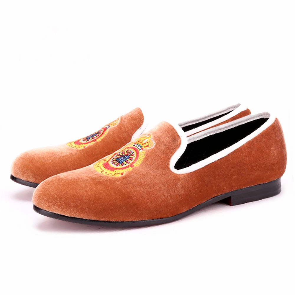 Bear Slippers OneDrop Handmade Men Dress Shoes Turkey Crown Embroidery Brown Velvet Party Wedding Prom Loafers