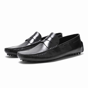 Pair Of Kings The Royal Black Calf Leather Slip On Loafer Moccasins Casual Shoes With Trousers