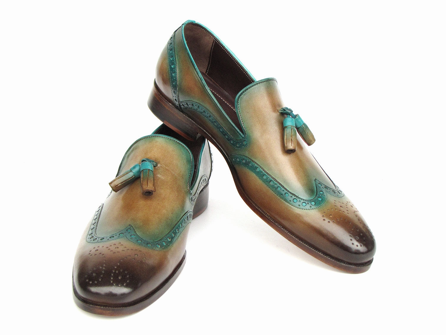 Paul Parkman Men's Tassel Loafers Olive & Green Patina (ID#WL667-OLV) Carlos Loafers