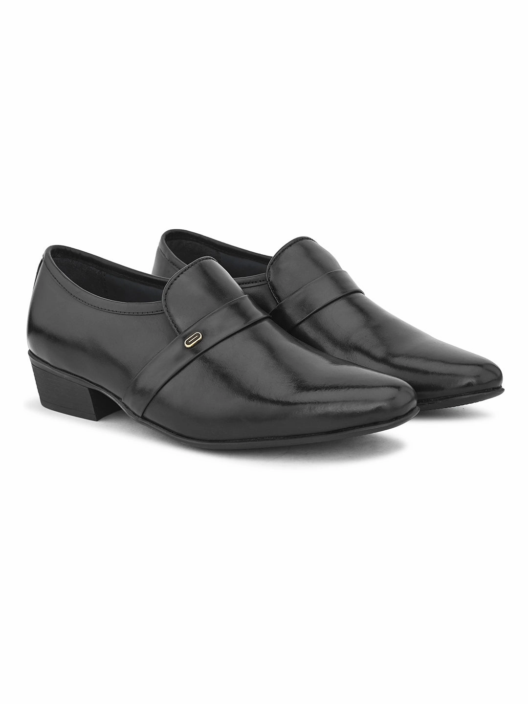 Pelle Albero Black Leather Slip on Cuban Heel Formal Shoes For Men Brador Sandals