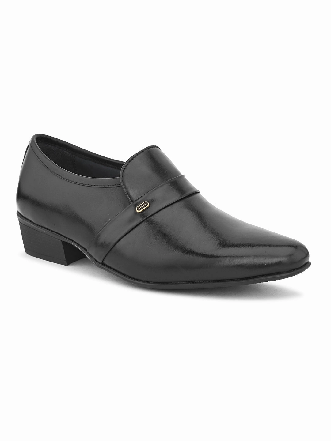 Pelle Albero Black Leather Slip on Cuban Heel Formal Shoes For Men Sandals Small Wedge