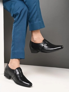 Benassi Slide Sandals Pelle Albero Black Leather Slip on Cuban Heel Formal Shoes For Men