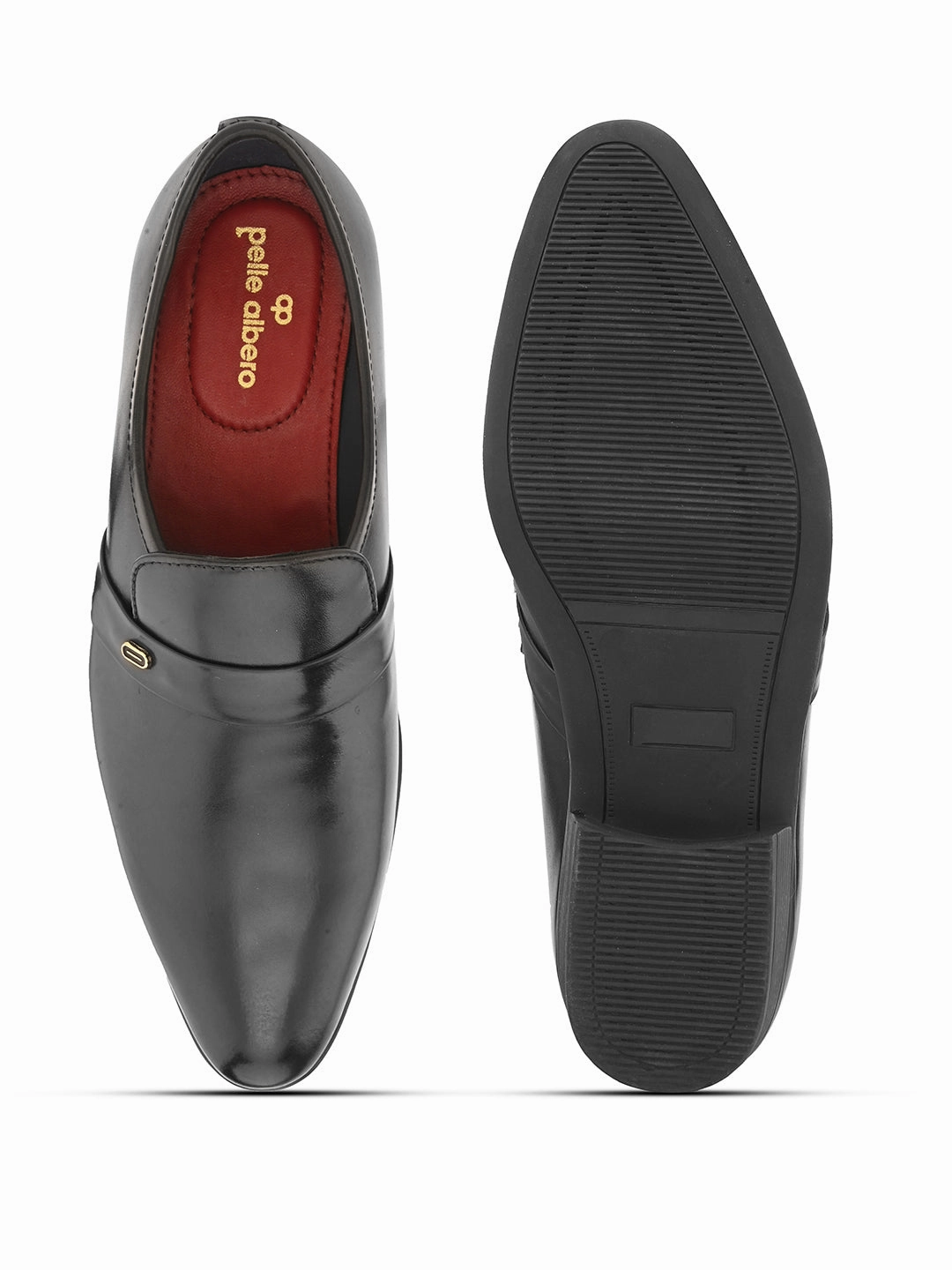 Pelle Albero Black Leather Slip on Cuban Heel Formal Shoes For Men Sandals Good For Walking