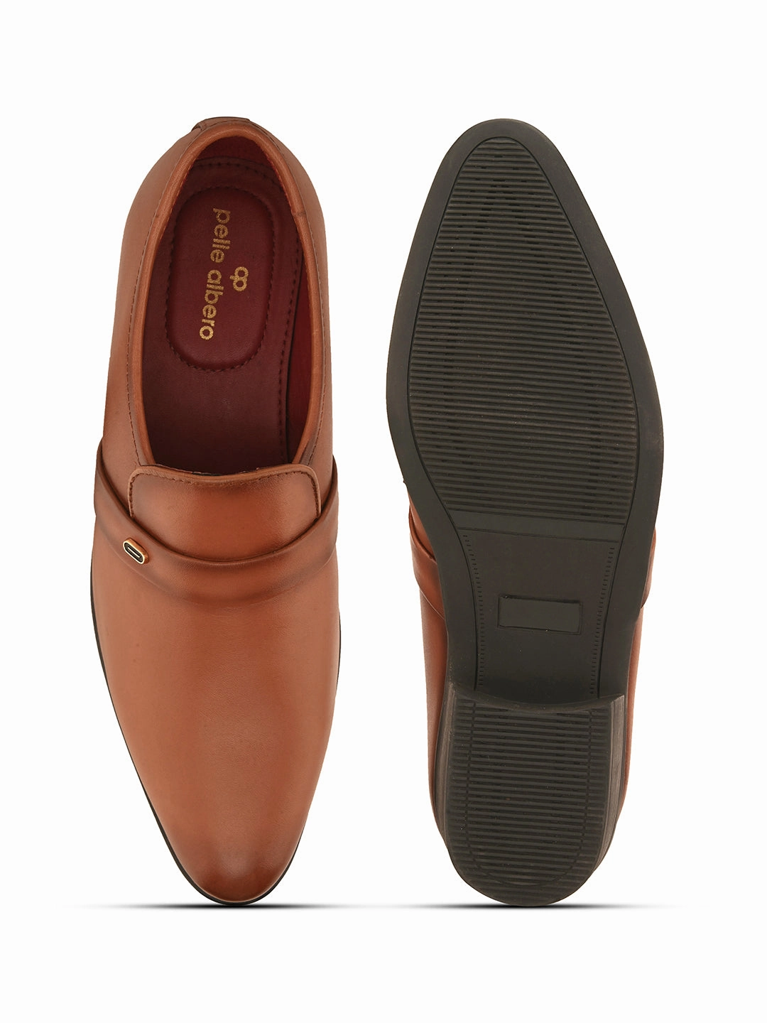 Pelle Albero Cognac Leather Slip on Cuban Heel Formal Shoes For Men Croc Miami Sandals