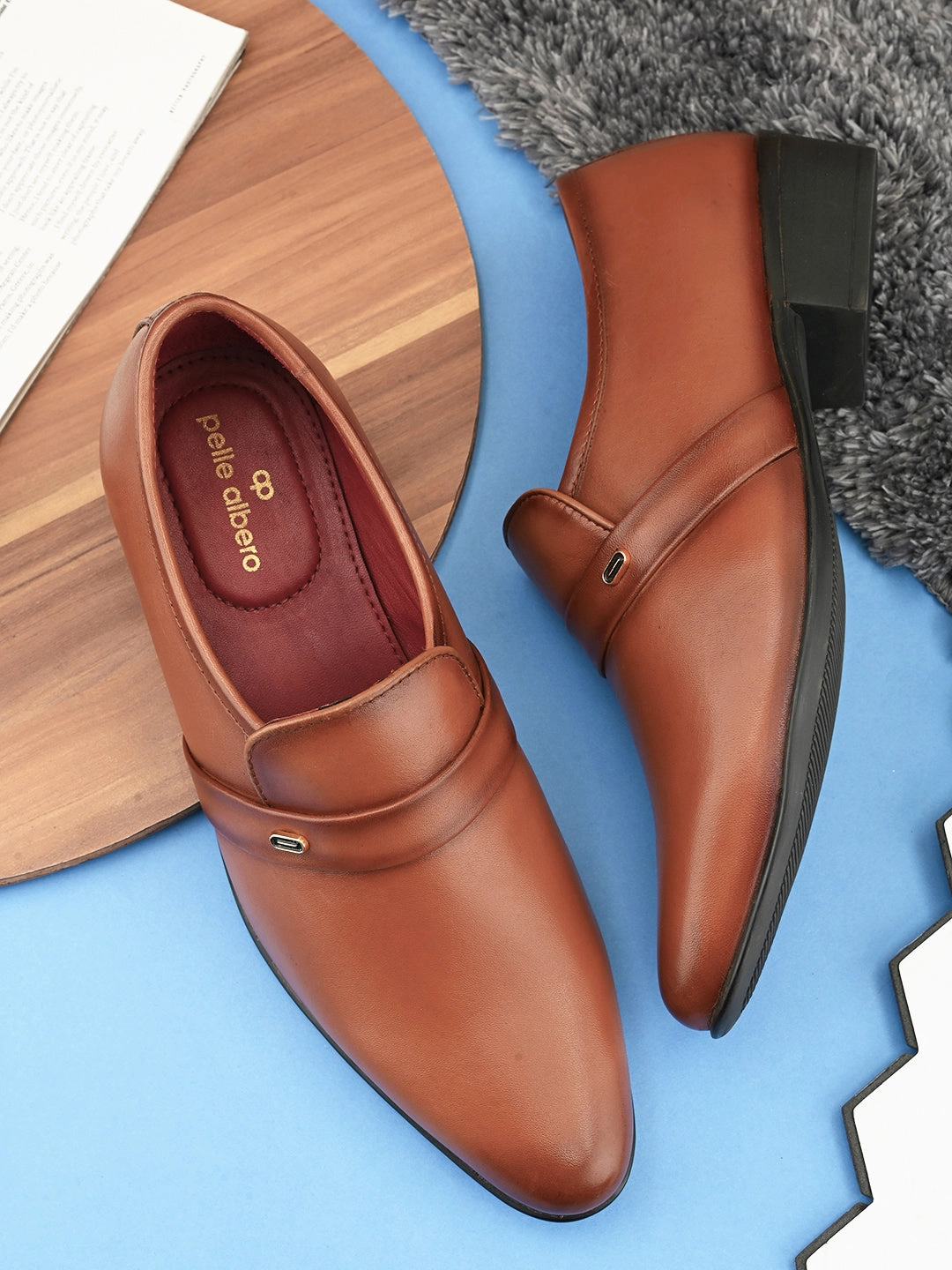 Barbados Resort Map Pelle Albero Cognac Leather Slip on Cuban Heel Formal Shoes For Men