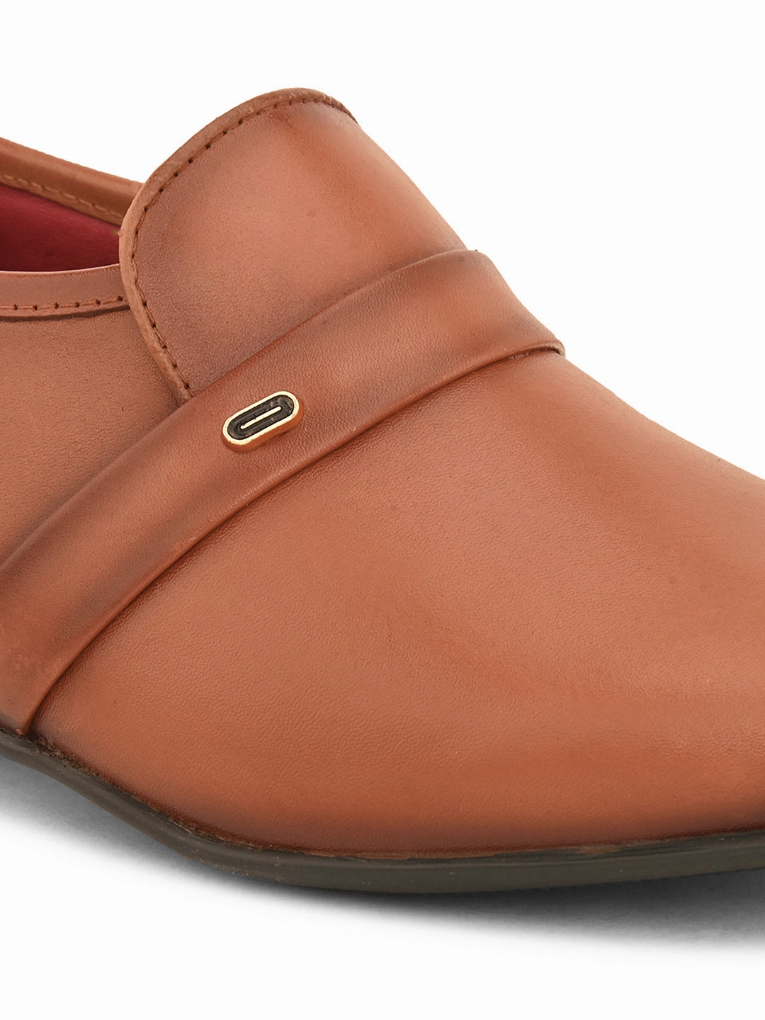 Pelle Albero Cognac Leather Slip on Cuban Heel Formal Shoes For Men Slide In Sandals