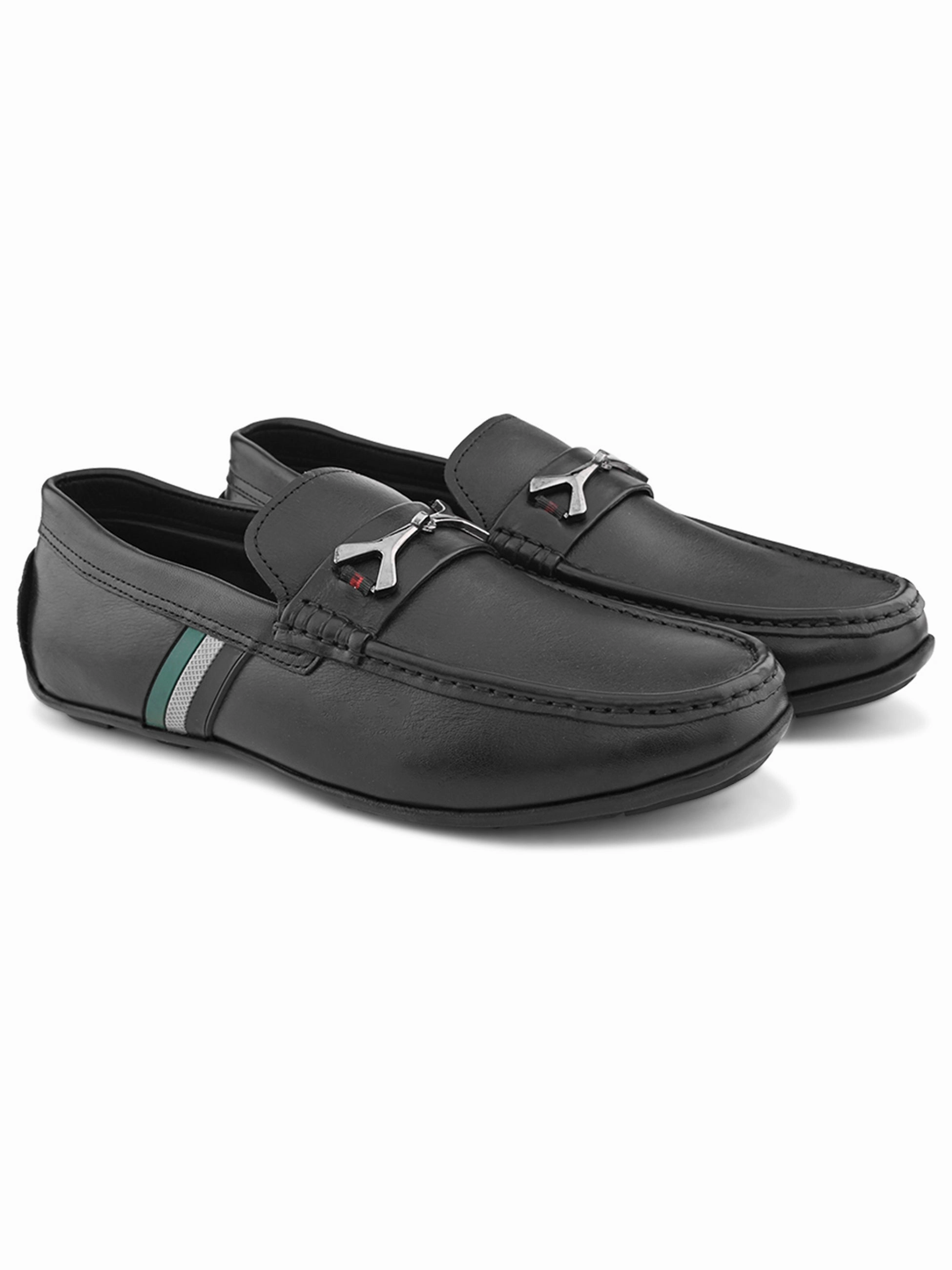 Pelle Albero Male's Black Leather Casual Loafers Flat Shoes Comfortable