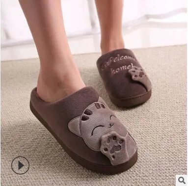 Cat Animal Prints Cute Home Slippers Short Plush Warm Soft Cotton Women Slippers Loves Floor Indoor Shoes Women Large Size 45 Hotel Slippers Disposable