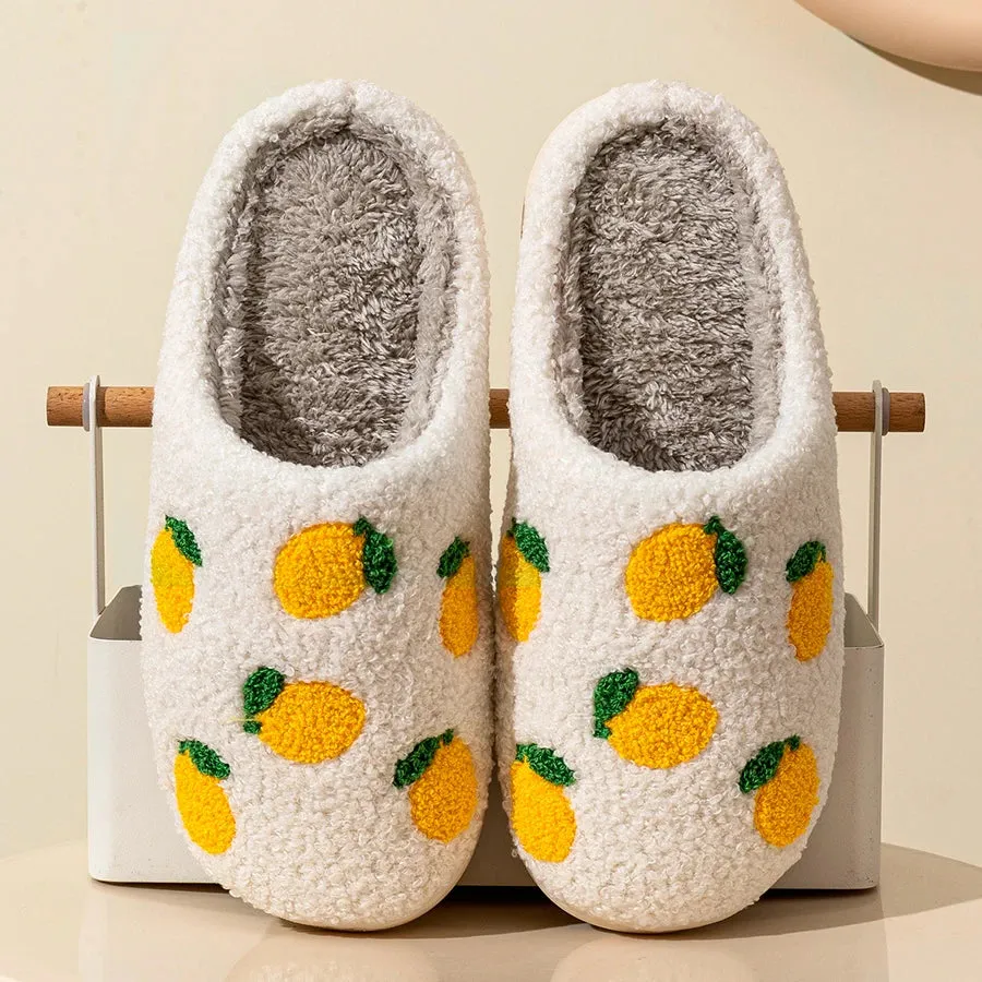 Cute Fruit Women Slippers Winter Indoor Warm Soft Sole Breathable Comfort Anti-slip Bedroom Causal Flat Cotton Shoes Gg Slippers