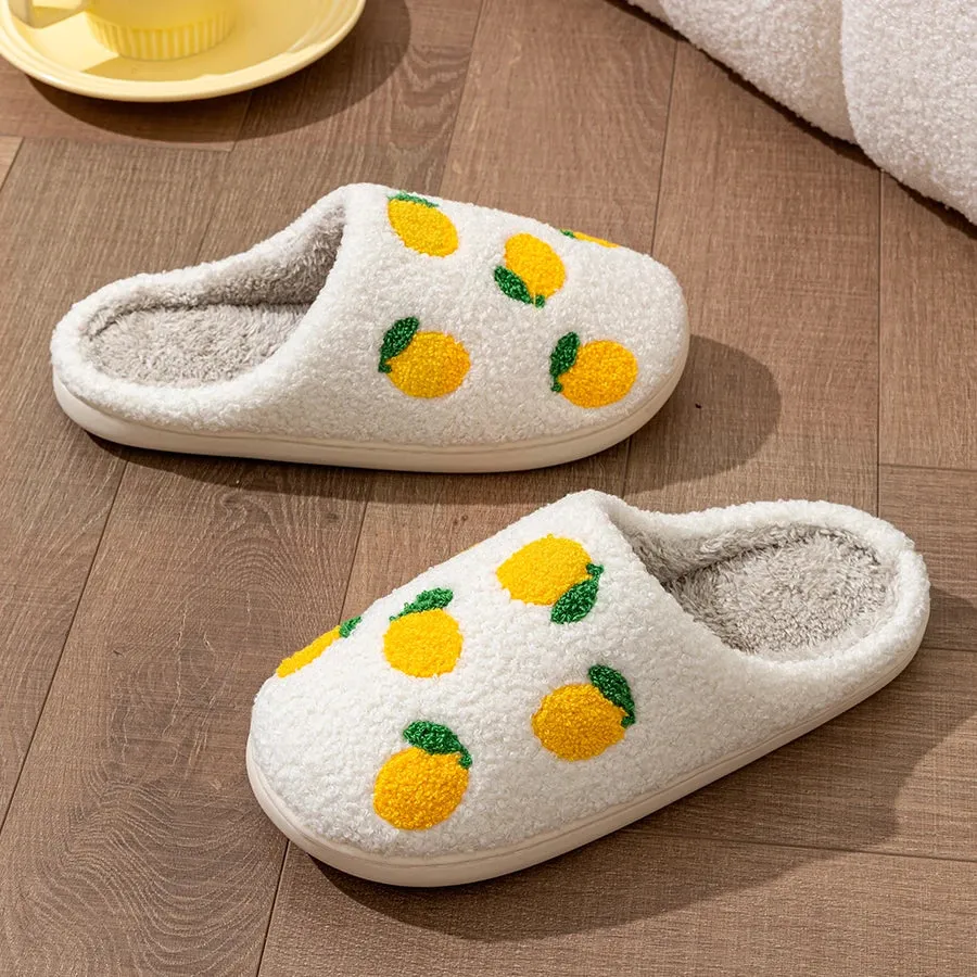 Cute Fruit Women Slippers Winter Indoor Warm Soft Sole Breathable Comfort Anti-slip Bedroom Causal Flat Cotton Shoes Size 11 Slides