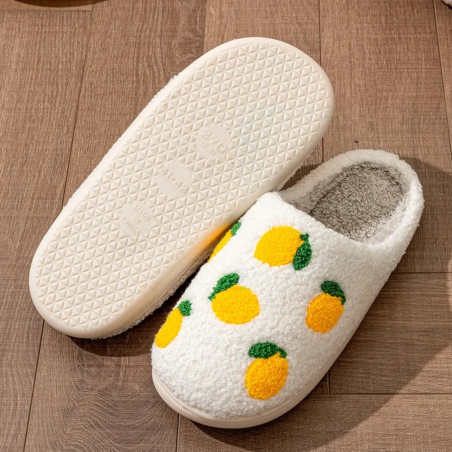 Cute Fruit Women Slippers Winter Indoor Warm Soft Sole Breathable Comfort Anti-slip Bedroom Causal Flat Cotton Shoes Bear Paw Slippers