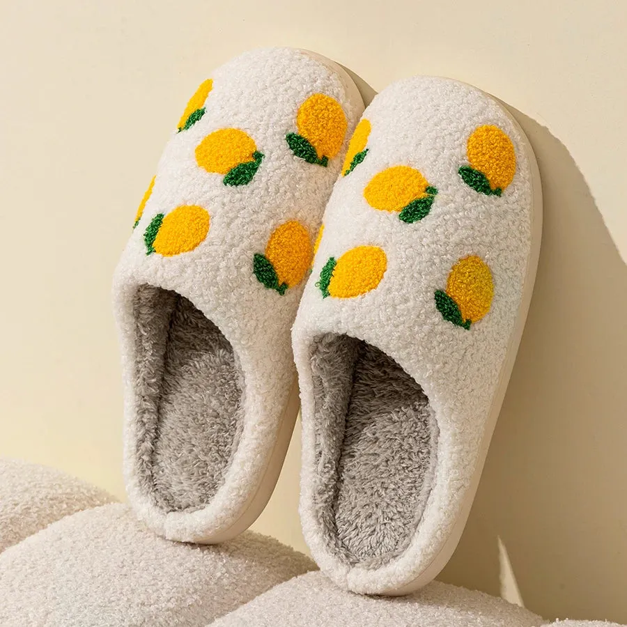 Cute Fruit Women Slippers Winter Indoor Warm Soft Sole Breathable Comfort Anti-slip Bedroom Causal Flat Cotton Shoes Slippers Platform