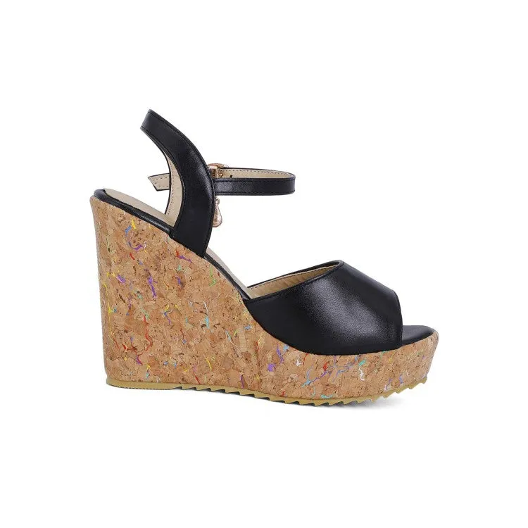 Women's Buckle Ankle Strap Platform Wedges Sandals Turkey Leg Slippers