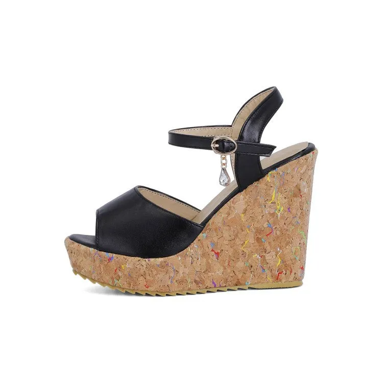 Women's Buckle Ankle Strap Platform Wedges Sandals Armani Slippers