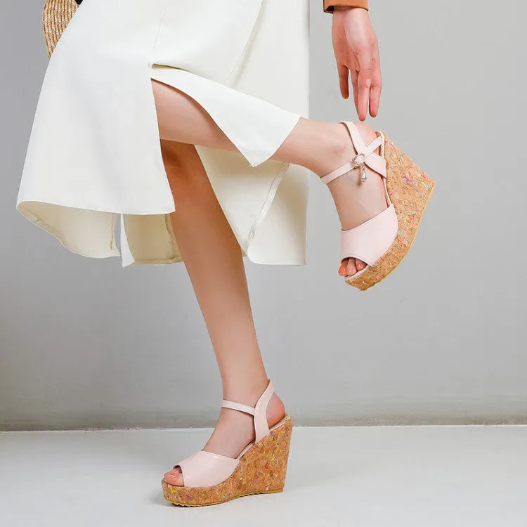 Slides Hibbets Women's Buckle Ankle Strap Platform Wedges Sandals