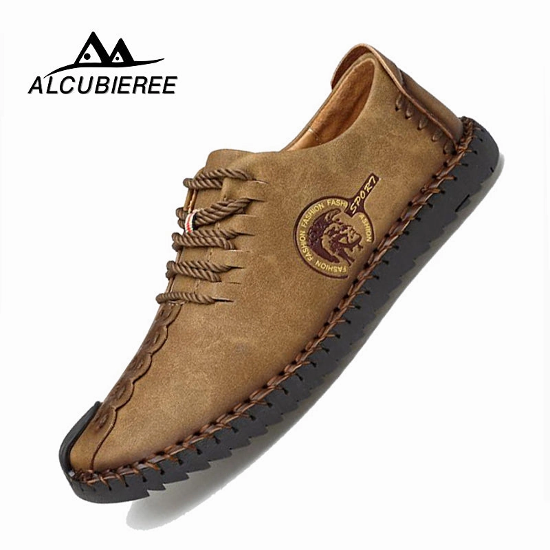 Casual Armani Shoes Leather Casual Shoes Men Handmade Vintage Flats Lace-up Hot Sale Moccasins
