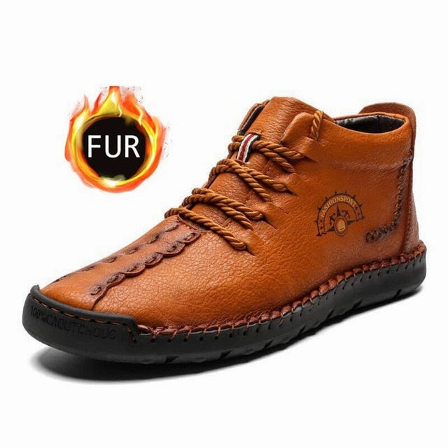 Casual Water Shoes Leather Casual Shoes Men Handmade Vintage Flats Lace-up Hot Sale Moccasins