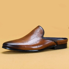 Italian Luxury Men's Slippers Genuine Leather Slip-On Loafers Fairy Slippers Foals