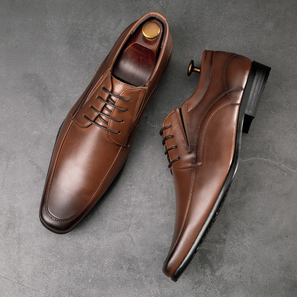 Men's square toe lace-up oxfords Formal dress shoes business workwear shoes Snaffle Smooth Leather Kiltie Loafers