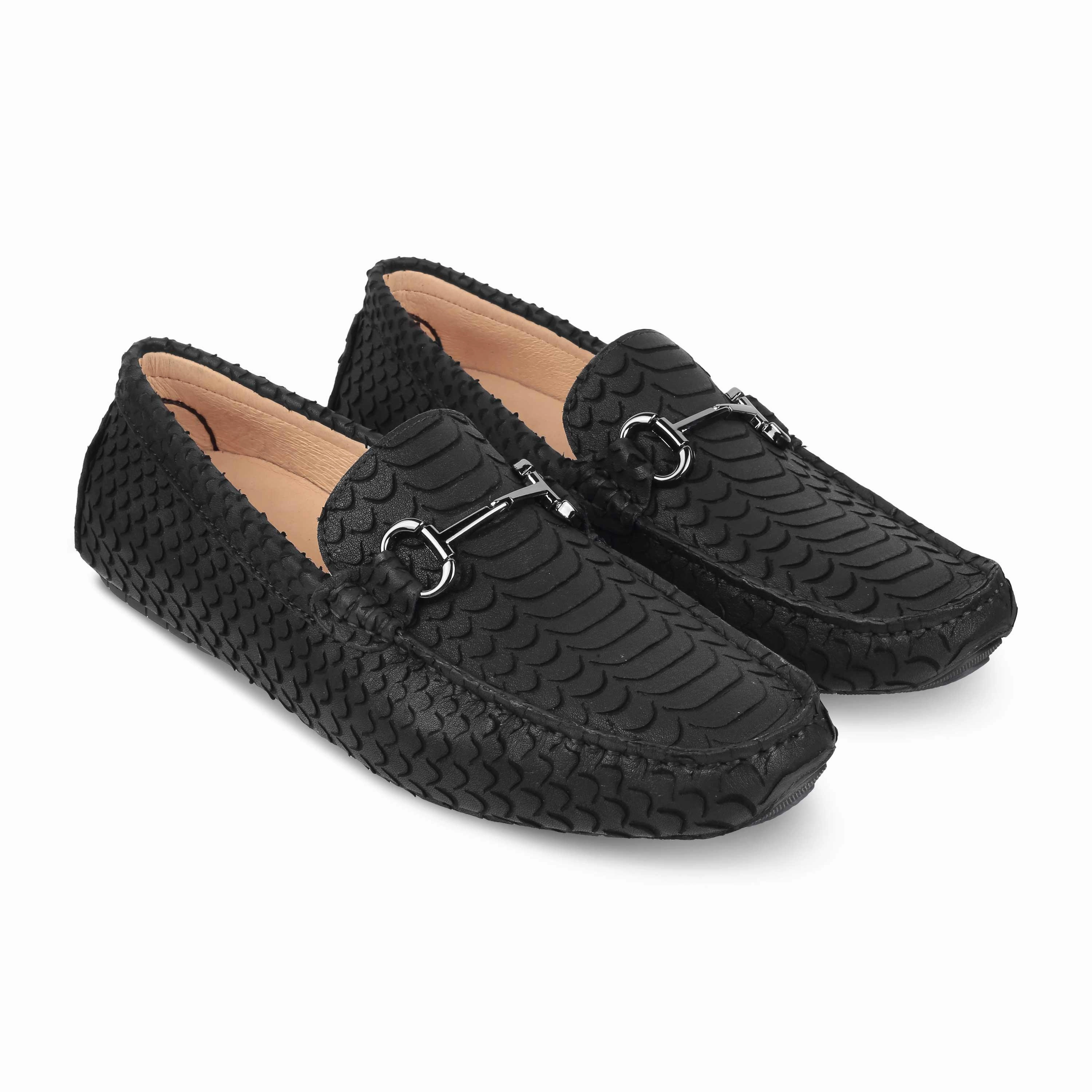 Tresmode Sofi Black Men's Leather Driving Loafers Chunky Loafers With Jeans
