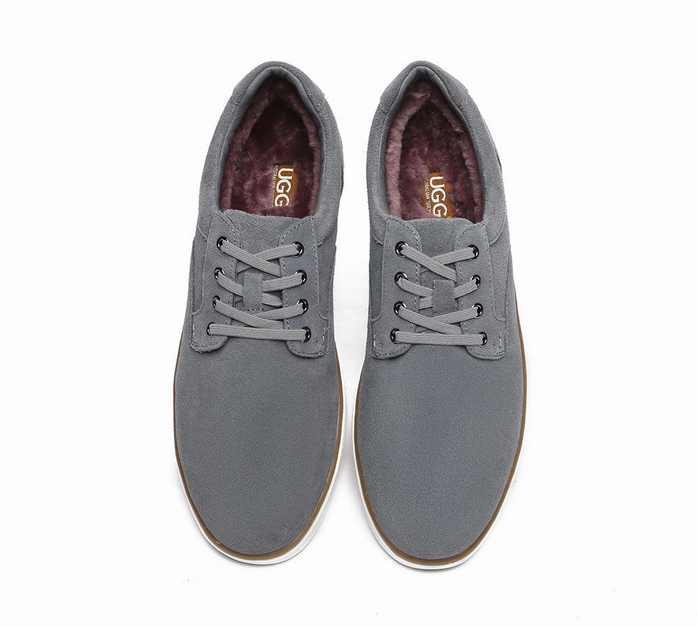 AUSTRALIAN SHEPHERD Men Sheepskin Wool Lace Up Casual Shoes William Casual Shoes For Arch Support