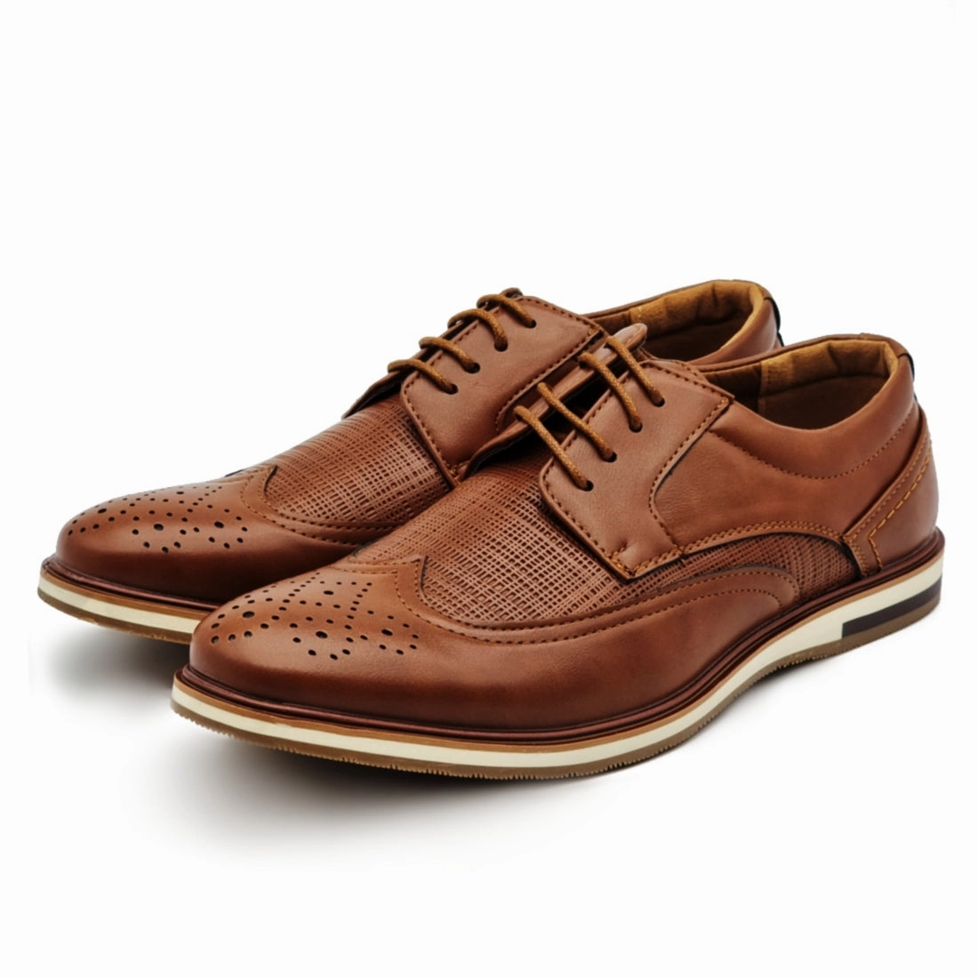 Perforated Vamp Lace Up Casual Shoes Lugged Loafers