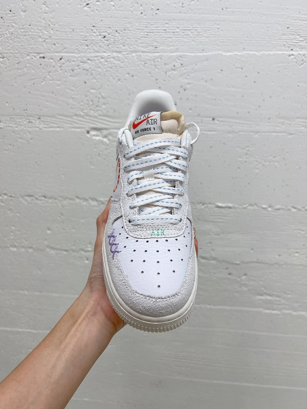 Nike Women's Air Force 1 '07 SE Shoes White/Sail/Green Glow/Safety Orange Sail DX2348 100 Asics Prime Attack Ex-eo Wrestling Shoes