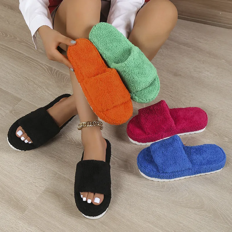 Fuzzy Slippers Women Winter House Shoes Barefoot Wool Slippers