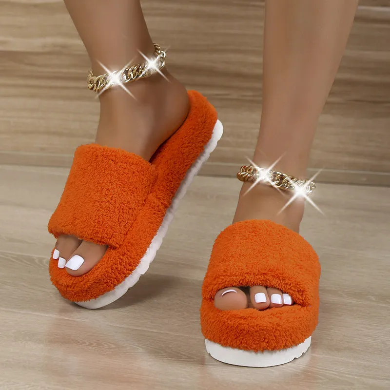 Pretty Ballet Slippers Fuzzy Slippers Women Winter House Shoes