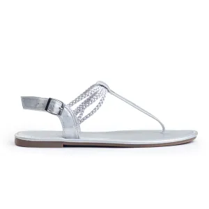 Plaka Rappel Flat Thong Sandals | Silver Dunnet Flower Buttersoft Leather Sandals