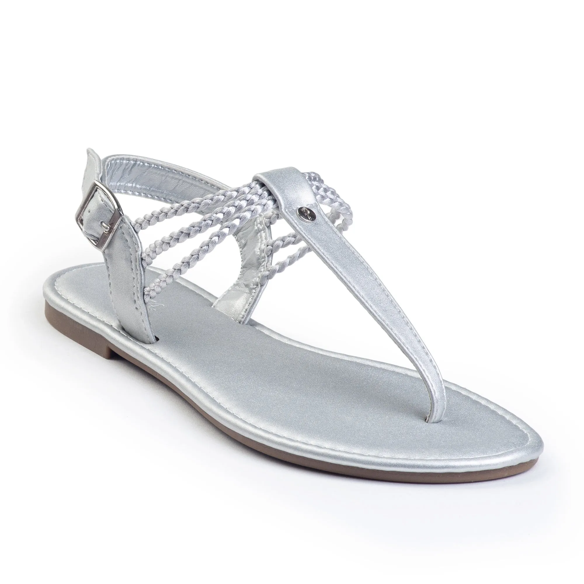 Plaka Rappel Flat Thong Sandals | Silver Spiked Sandals