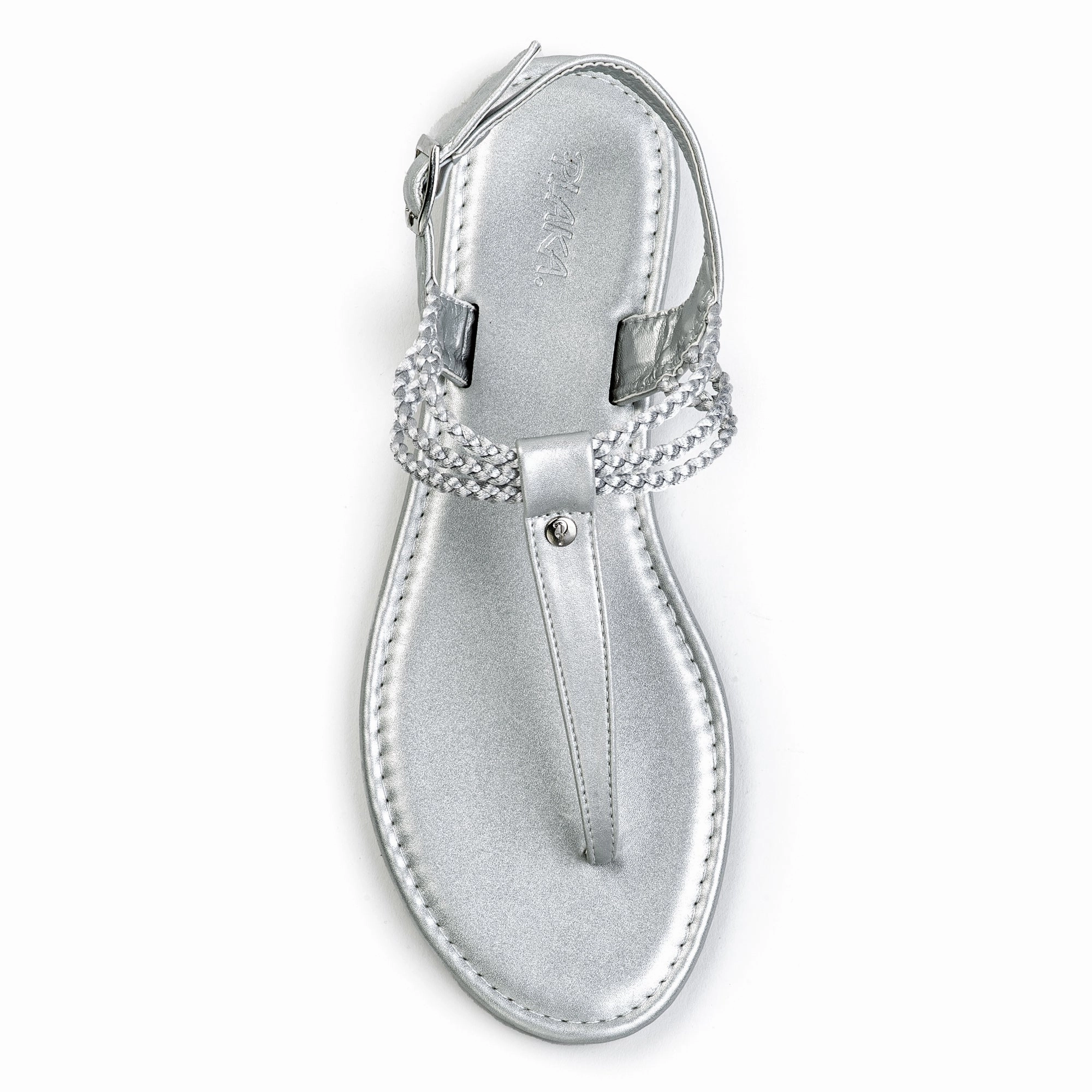 Plaka Rappel Flat Thong Sandals | Silver Strappy Wedge Sandals